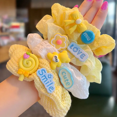 甜美少女黄色大肠发圈可爱花朵小熊发绳森系闺蜜头绳可爱发饰品