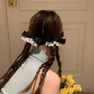 白色蕾丝黑色蝴蝶结发夹女后脑勺夹子发卡头饰新款高端发饰2025款