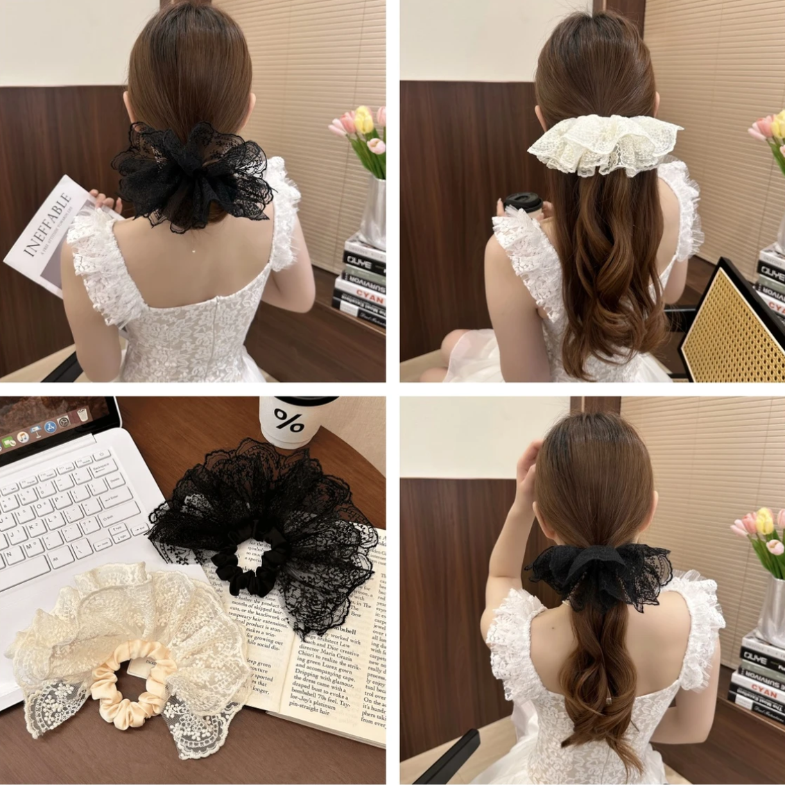 蕾丝少女～双层裙摆蕾丝发圈高级感气质发饰低马尾头绳甜美大肠圈