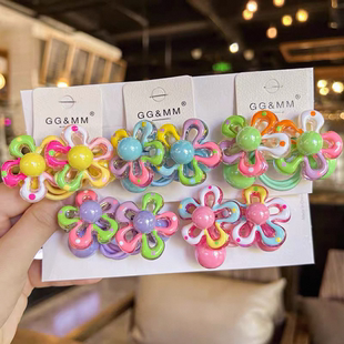 韩版卡通花朵公主头绳发圈彩色珠珠马尾绕绕可爱发绳女儿童发饰品