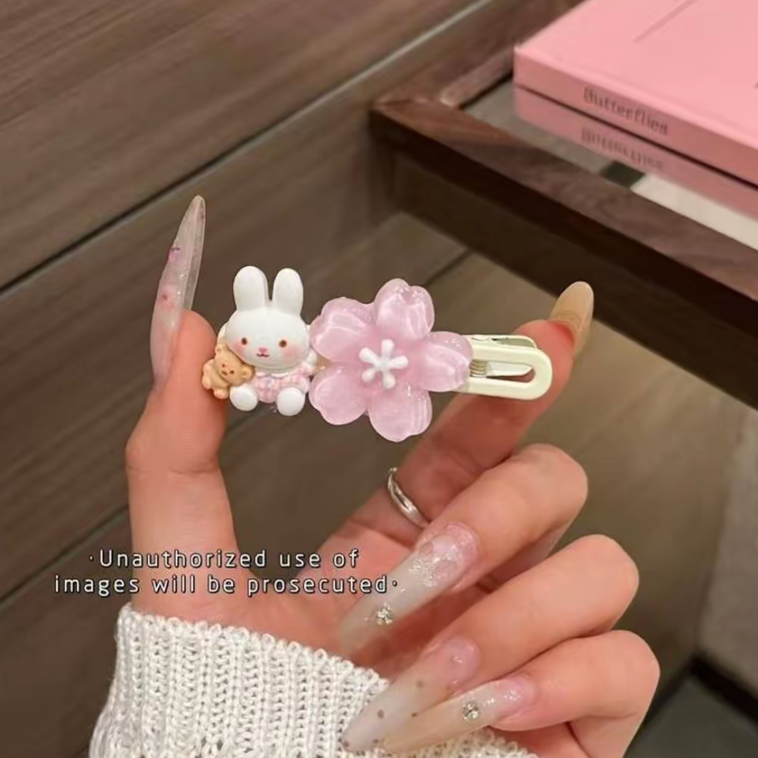 新款兔兔甜美果冻樱花发夹少女心侧边夹碎发夹刘海夹头饰