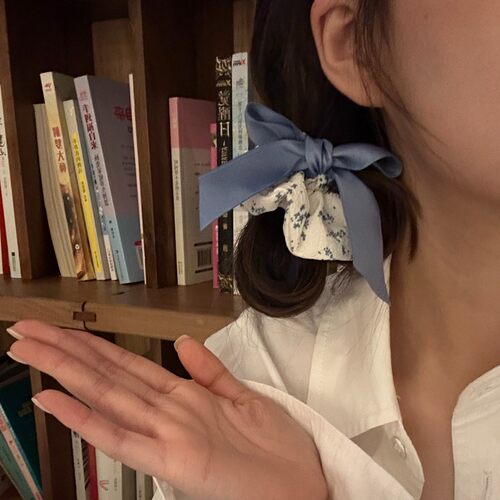 小清新布艺碎花蓝色蝴蝶结大肠发圈女森系甜美简约发绳超仙ins