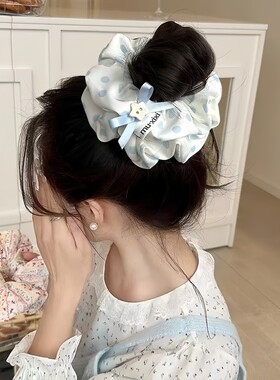 森系波点蝴蝶结大肠发圈女2026新款高级感蓝色扎头发头绳头花发饰