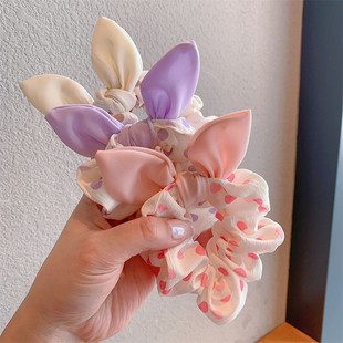夏季 小女孩马尾丸子头皮筋 儿童发圈兔耳朵波点大肠圈宝宝头绳韩版