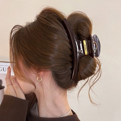 气质弧形金标抓夹女2025新款高级感盘发鲨鱼夹大号脑勺发夹饰