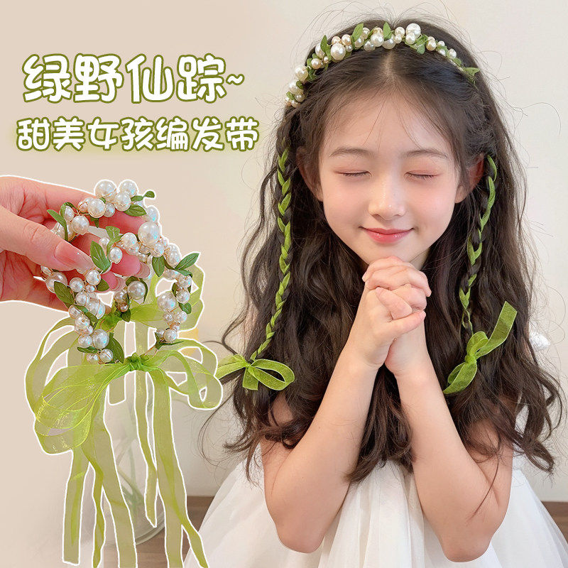 森系儿童花环头饰超仙小女孩飘带编发发箍2026新款出游拍照头花