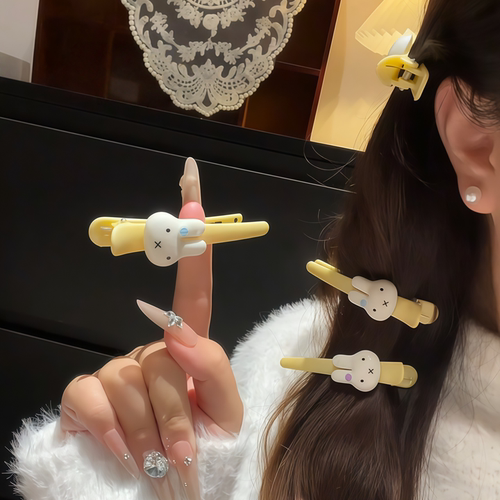 黄色米菲兔长款鸭嘴发夹女一字夹可爱少女心发饰碎发侧边刘海夹