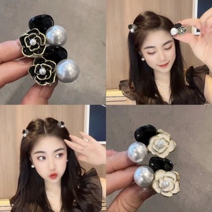 简约山茶花珍珠小抓夹侧边发夹后脑勺高级感碎发刘海夹子发卡头饰