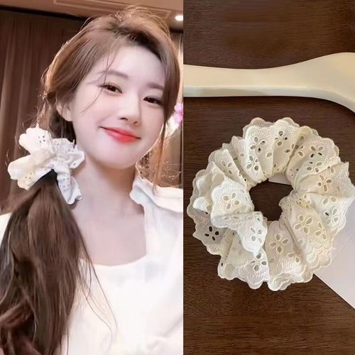 赵露思同款蕾丝大肠发圈女复古法式白色发饰头巾头花头饰头绳发绳