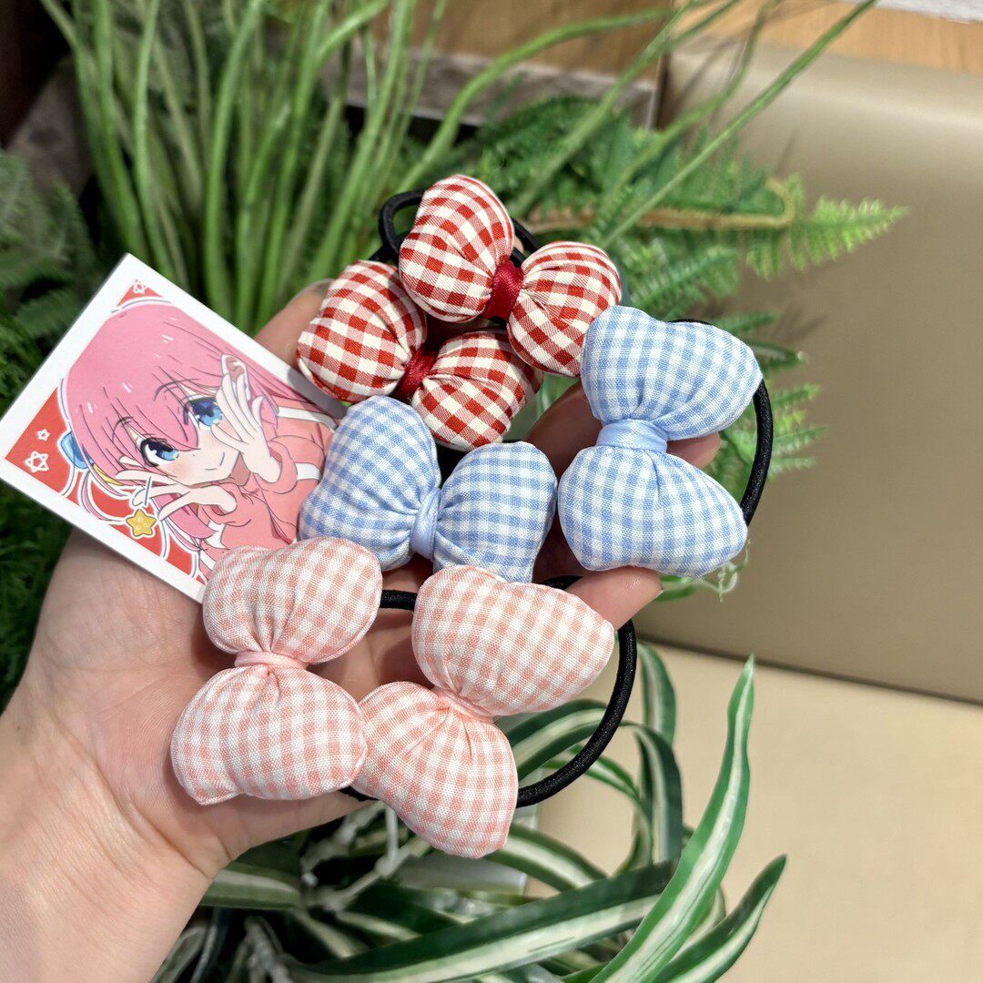 日系可爱蝴蝶结发圈少女ins格子软妹子发绳学生闺蜜头绳皮筋发饰