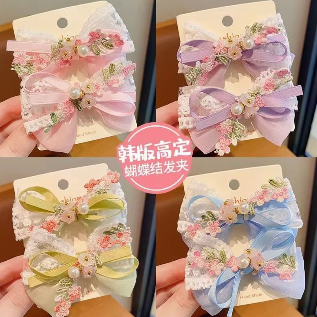 儿童珍珠蝴蝶结发夹女童碎发蕾丝发卡头饰宝宝拍照顶夹小女孩发饰