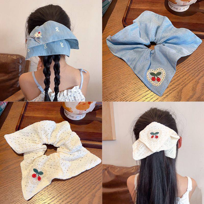 儿童刺绣方巾大肠发圈女童高级感扎头发低马尾头绳小女孩洋气发饰