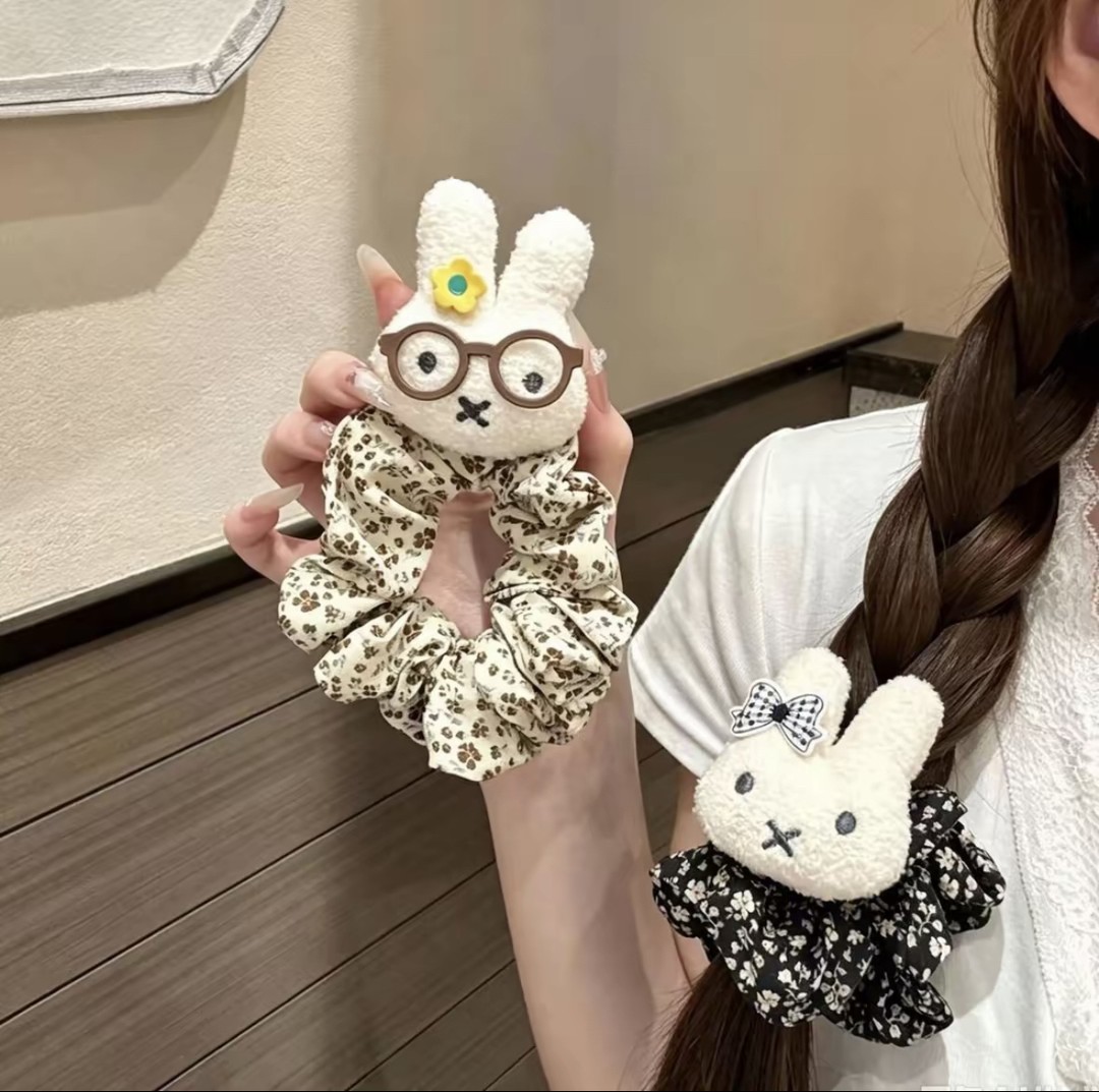 复古碎花眼睛米菲兔发圈日韩百搭少女马尾大肠圈高颜值丸子头发绳