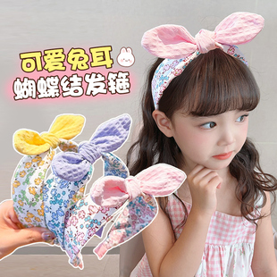 韩国儿童宝宝蝴蝶结宽边碎花发箍女童可爱兔耳朵头箍女孩不伤发卡
