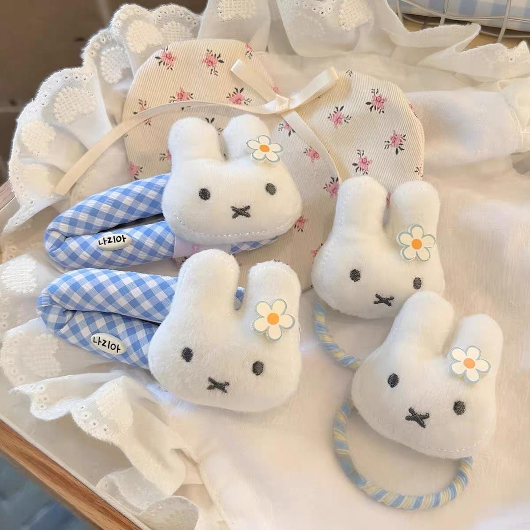 卡通韩版发圈可爱花朵小兔子蓝格子少女碎发侧边掰掰夹发圈发夹
