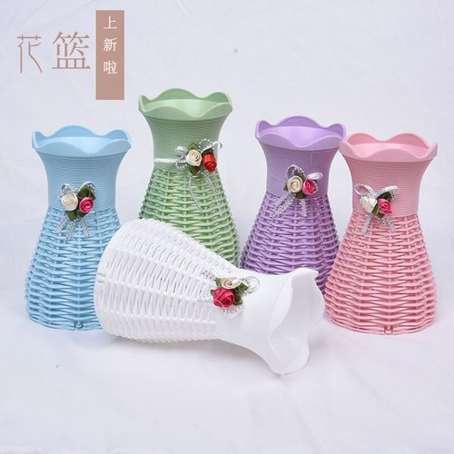小花篮塑料仿藤编欧式摆件迷你