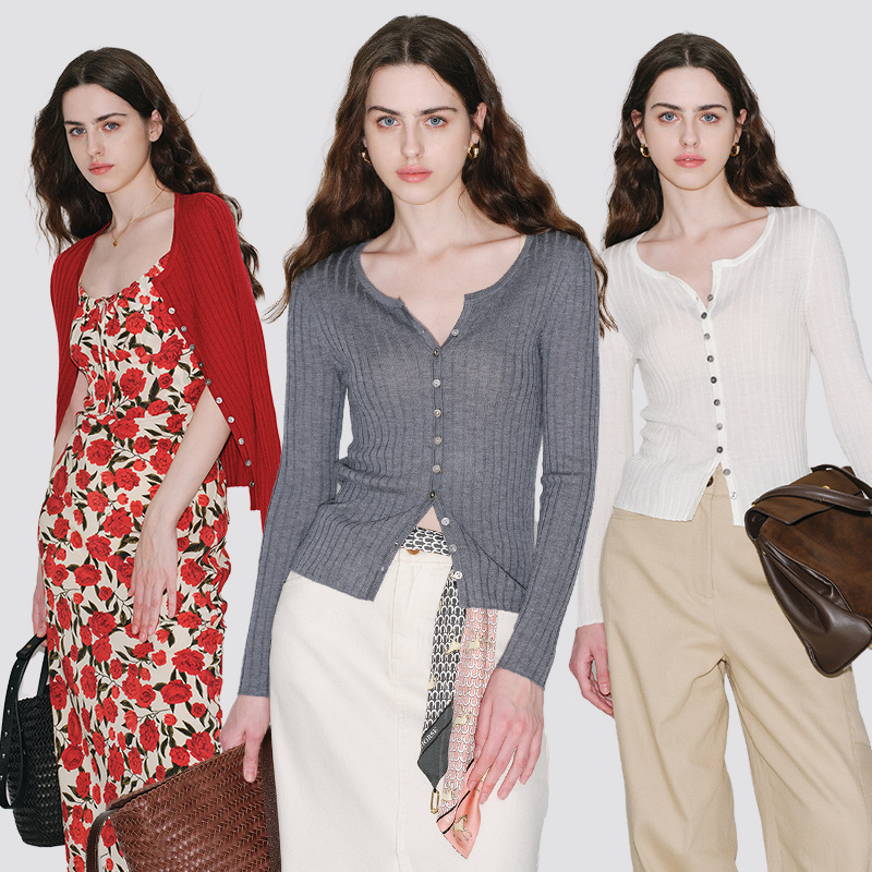 秘密盒子巴黎小馆 胶囊系列法式小巴黎修身显瘦V领坑条6色针织衫