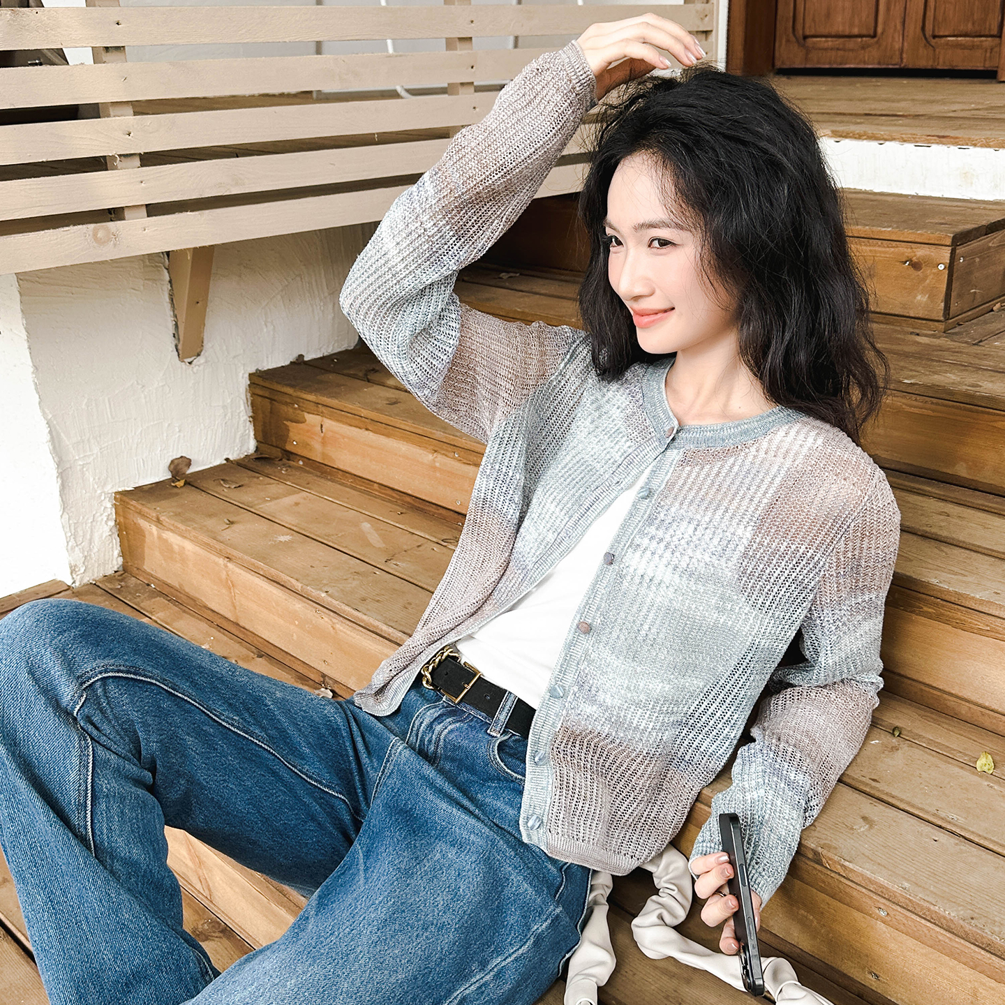 秘密盒子渐织云开 25秋法式慵懒风粗棒编织独特渐变色系针织开衫