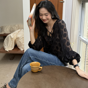 桑蚕丝混纺大波点宽松透视罩衫 直播间选新 闻香识女人