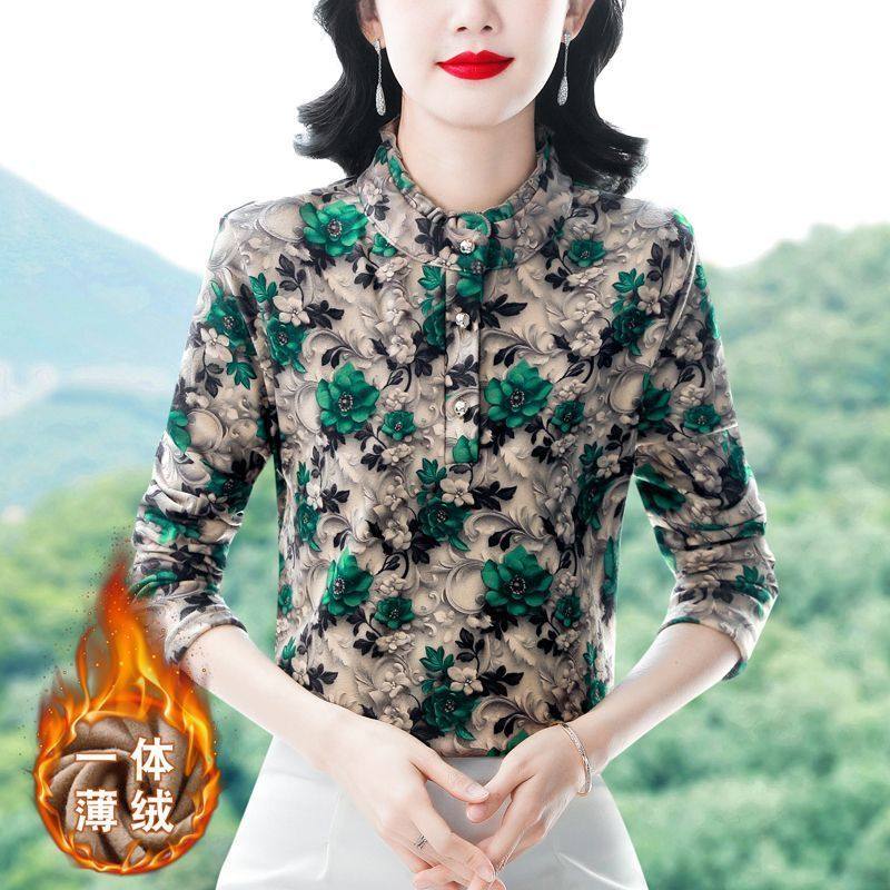 秋冬新款加绒加厚洋气减龄显瘦小衫新中式国风盘扣长袖打底保暖衣