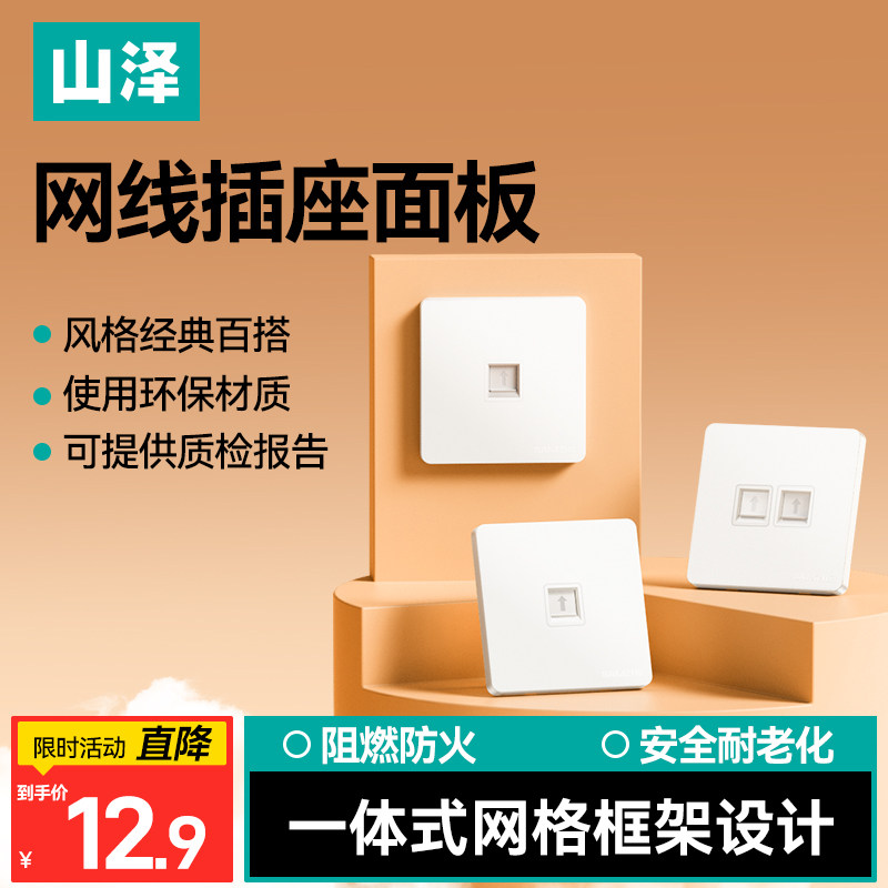 山泽网线网络面板电脑插座86型超五六类千兆宽带双网口接口信息盒