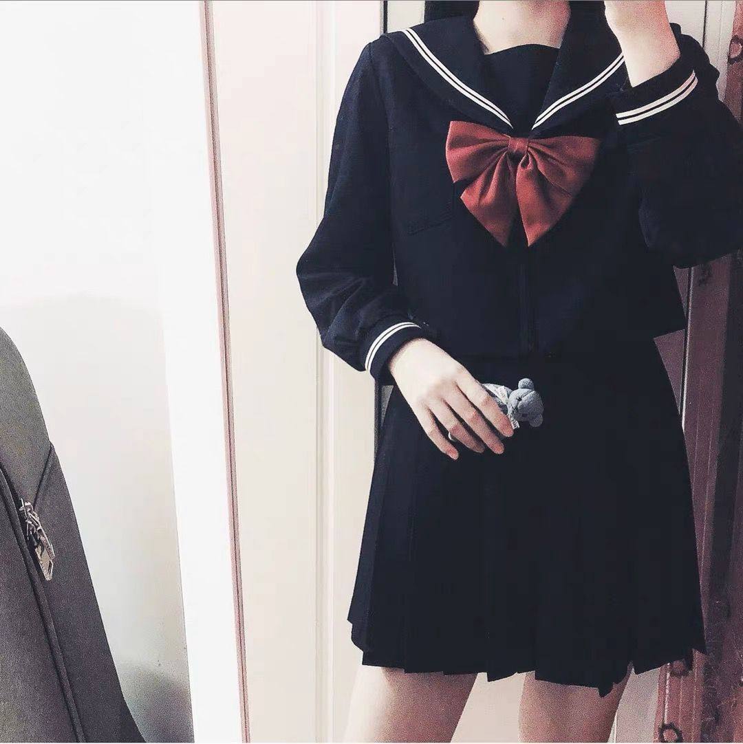 黑色白二本基础款制服裙套装水手服正统JK制服日本校服学院风班服
