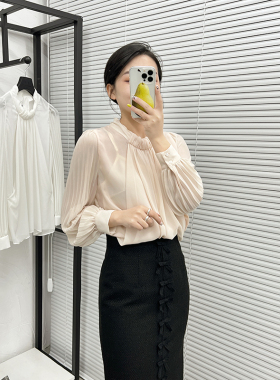 FLC022 女士长袖雪纺衫 客供轻薄优质雪纺 浪漫风琴褶 职场通勤OL