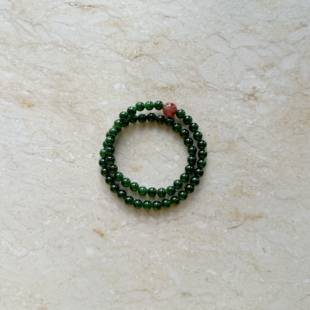 偶遇良人|原创设计天然和田玉碧玉浓郁菠菜绿南红玛瑙多圈手串