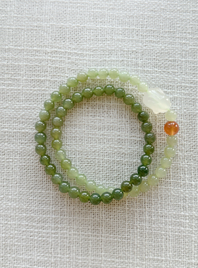 天然和田玉渐变锦鲤双圈手链