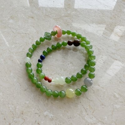 天然和田玉碧玉葫芦多宝双圈手链