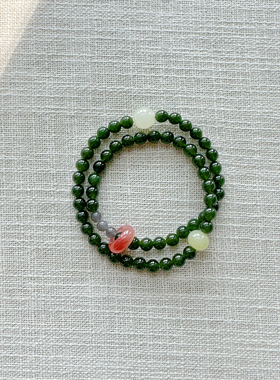 天然和田玉碧玉多宝双圈手链