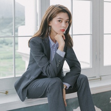 西服套装女士2020秋装新款时尚灰色休闲商务正装办公室经理职业装