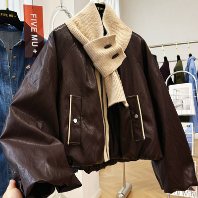 高级感独特巨好看的皮衣羽绒服女