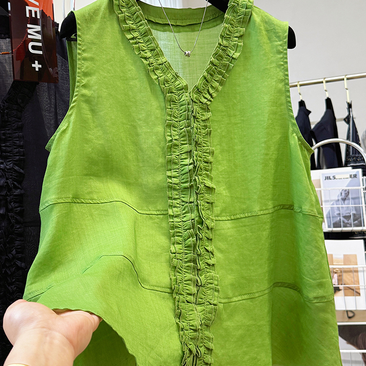 高级感重工木耳边马甲背心女夏季