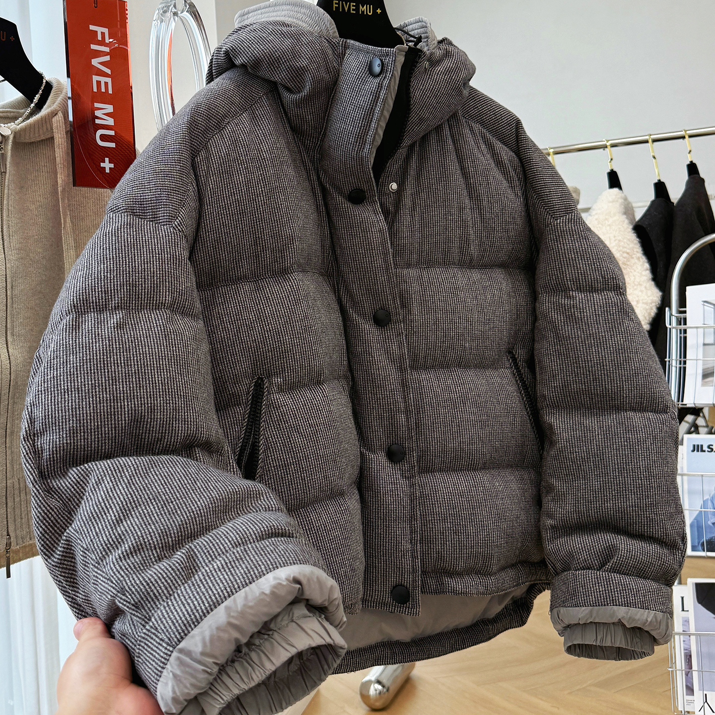 高端加厚羊毛呢子短款羽绒服女