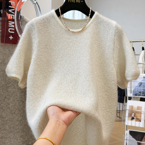 韩系定制高端混纺短袖针织衫女秋