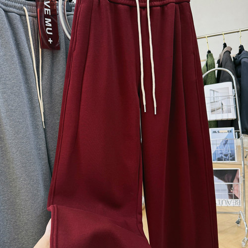 韩系定制加绒加厚休闲卫裤女直筒