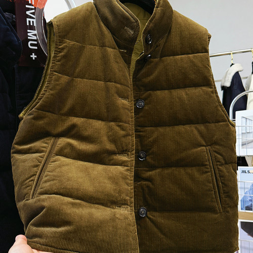 高级感灯芯绒羽绒马甲外套女秋冬