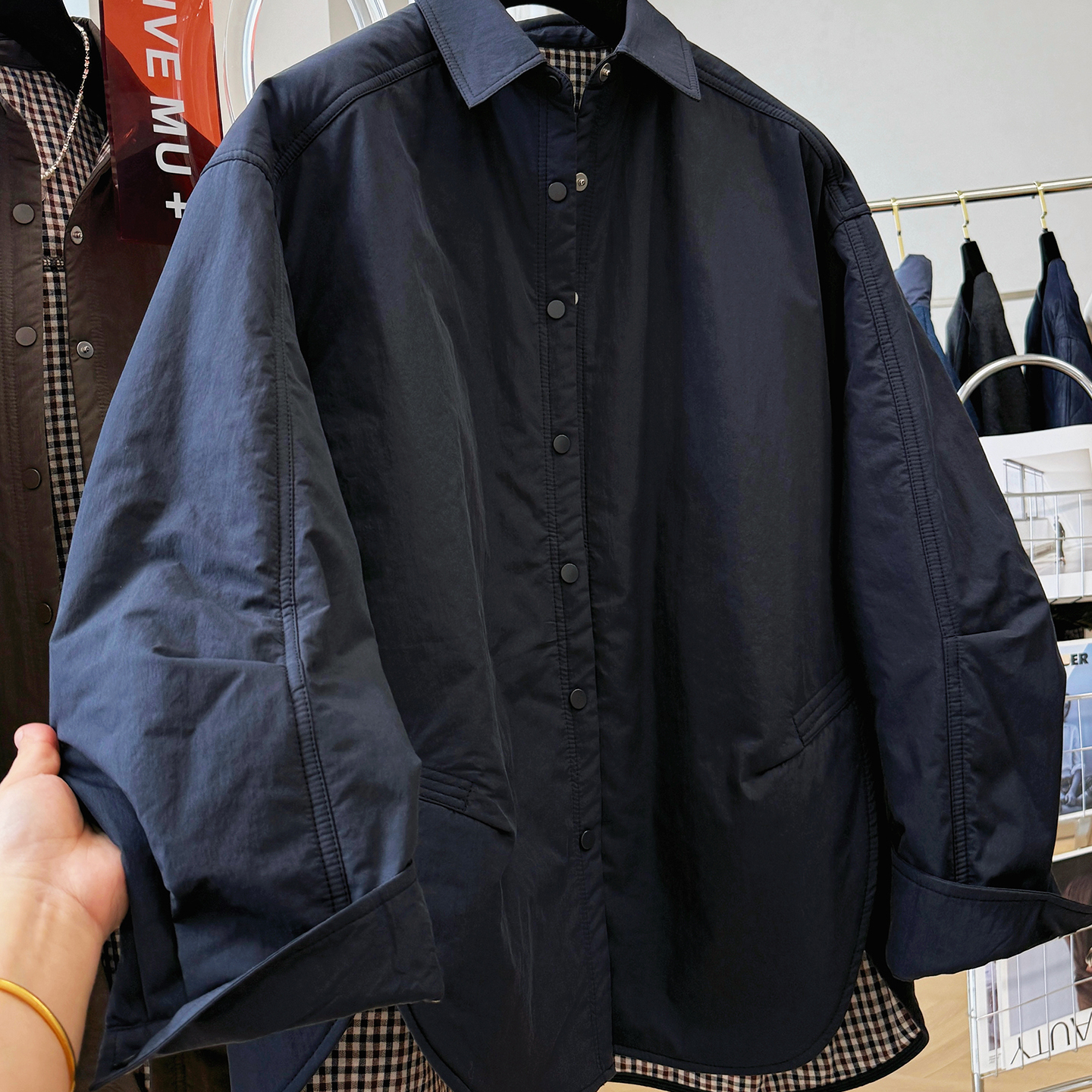 韩系夹棉衬衫外套女秋冬轻薄棉服