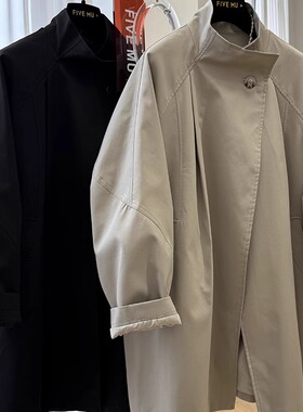2025超火高级感气质宽松慵懒风韩系超好看立领长款风衣外套女春秋