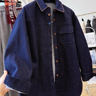 韩系慵懒风宽松休闲牛仔衬衫女秋冬叠穿高级感巨好看独特别致上衣