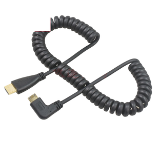 迷你miniHDMI转HDMI 90度左弯头侧弯 弹簧线高清线单反相机用