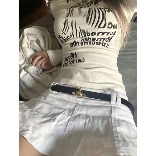 ins风辣妹紧身t恤女学生长袖减龄收腰显瘦打底衫春秋短款显胸上衣