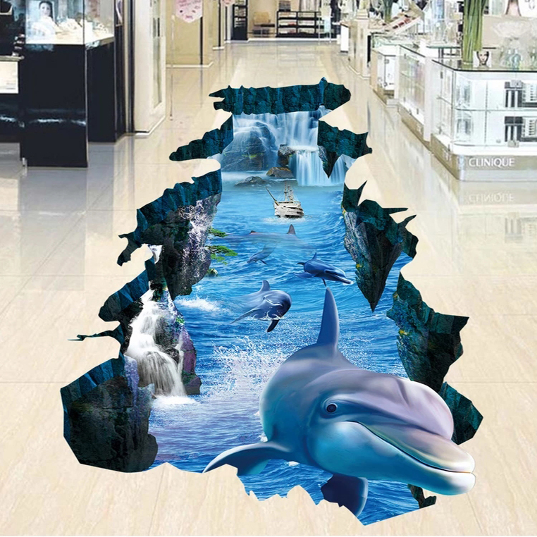 3D地面自粘贴画立体海底装饰贴纸
