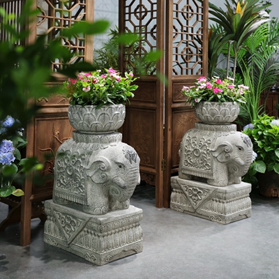 中式门口大象墩子庭院花园摆件