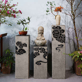 新中式 饰庭院花园布置 祥云展示柱仿石墩子摆件底座客厅玄关落地装