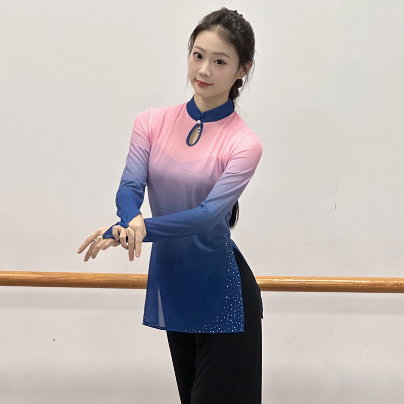舞蹈练功服古典舞纱衣渐变色中国舞艺考基训服身韵演出舞蹈服上衣