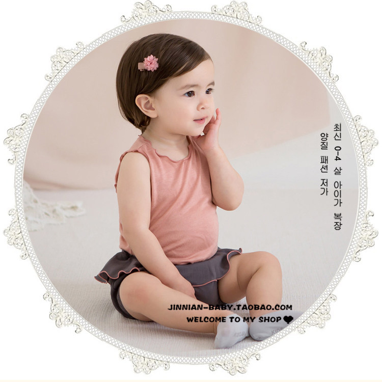 新款夏婴幼童女宝宝卷边无袖上衣荷叶裤子套装纯棉外出服包邮韩版