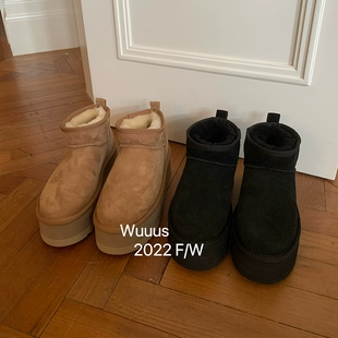 冬季 羊皮毛一体 靴子加绒加厚 Wuuus 厚底保暖雪地靴2022年新款