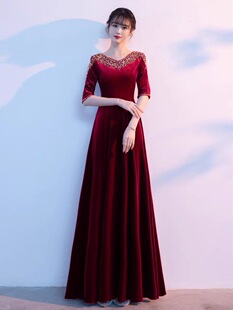 大合唱演出服女长裙成人高端金丝绒合唱团国庆红歌表演指挥晚礼服